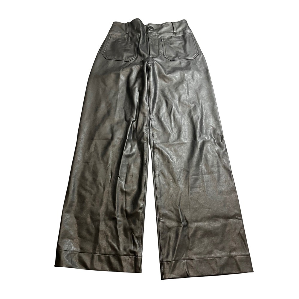 Maeve The Colette Full Length Pants Womens 27 Black Faux Leather Wide Leg‎